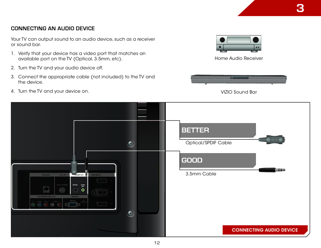 Vizio E552VLE warranty Good, Connecting an audio device 