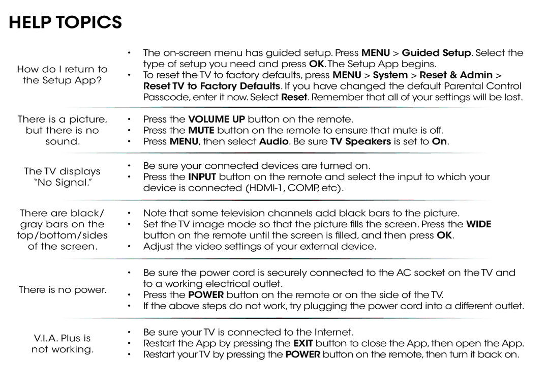 Vizio E600i-B3 & E700i-B3 manual Help Topics 