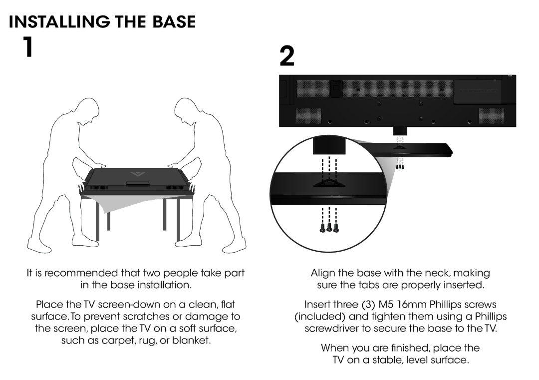 Vizio E600i-B3 & E700i-B3 manual Installing the Base 