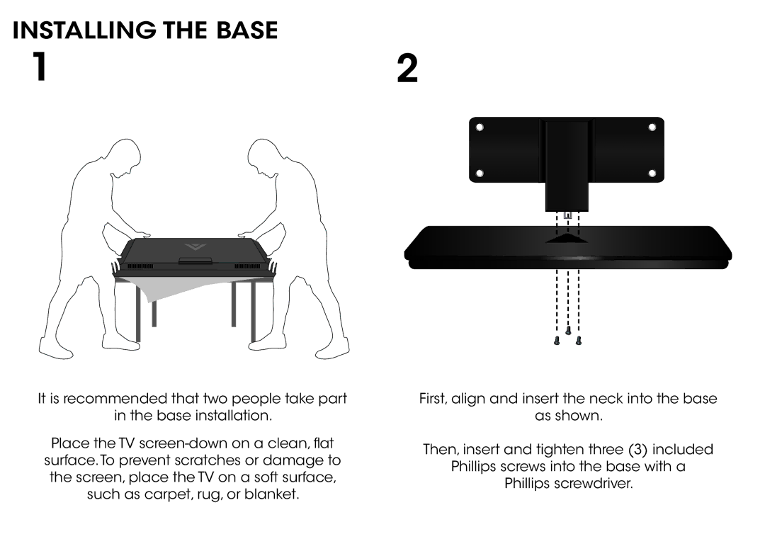 Vizio E650I-A2 manual Installing the Base 