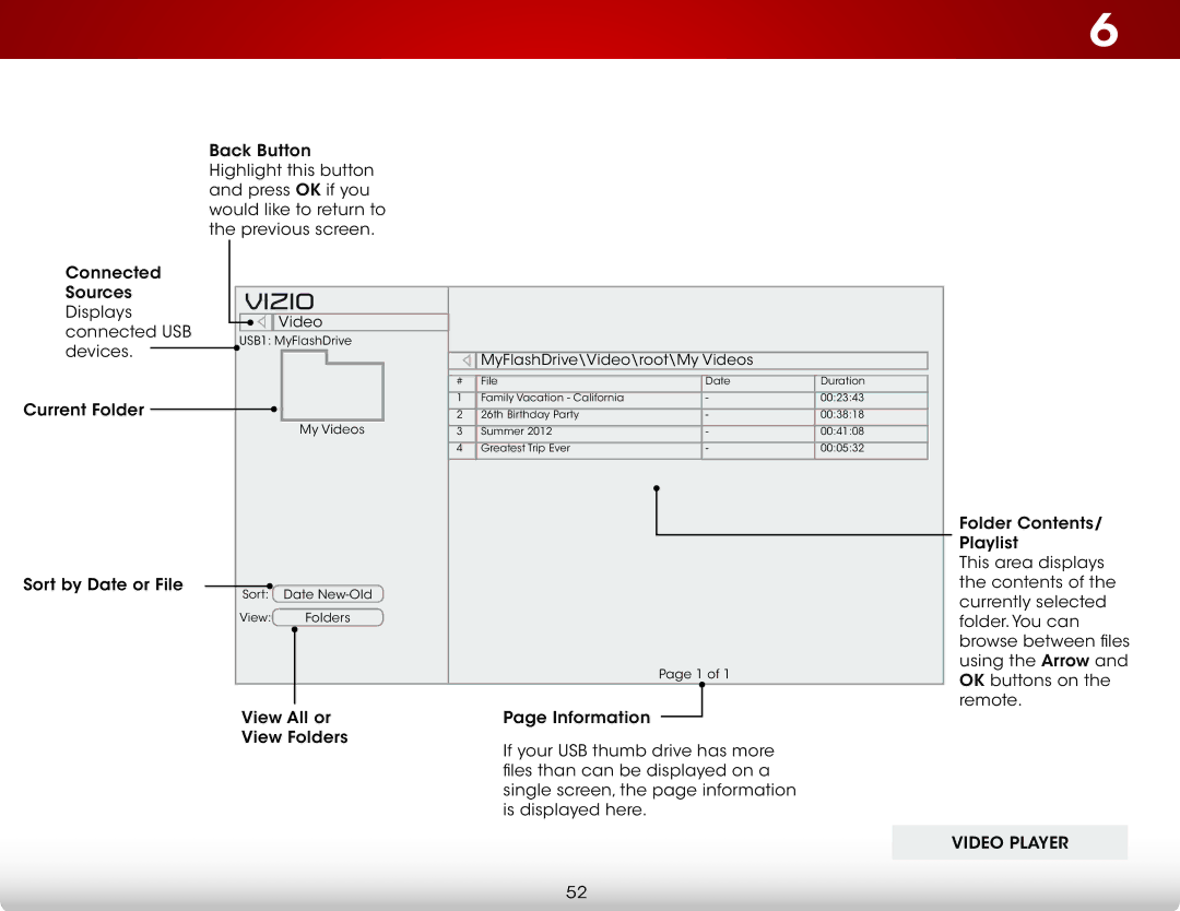 Vizio E650i-B2 user manual Video Player 