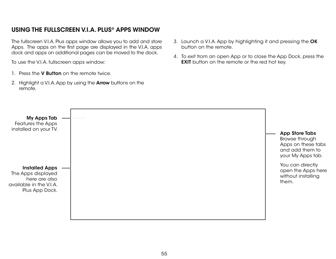 Vizio E650i-B2 user manual Using the Fullscreen V.I.A. Plus Apps Window 