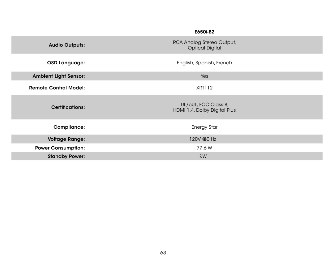 Vizio E650i-B2 user manual 