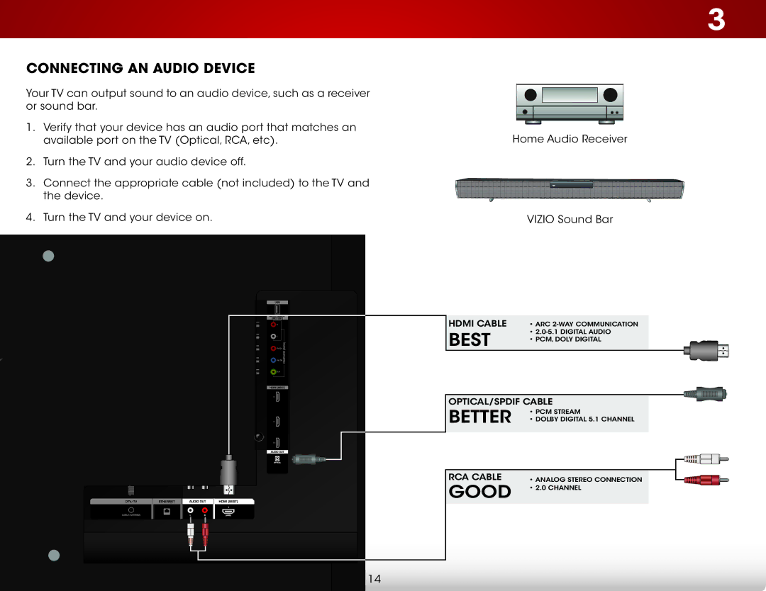 Vizio E650IA2, E650I-A2 user manual Connecting an Audio Device 