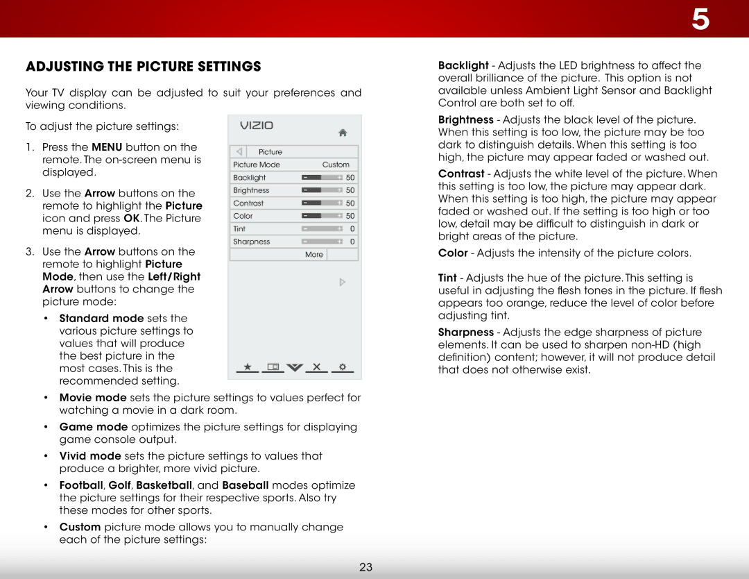 Vizio E650I-A2, E650IA2 user manual Adjusting the Picture Settings 