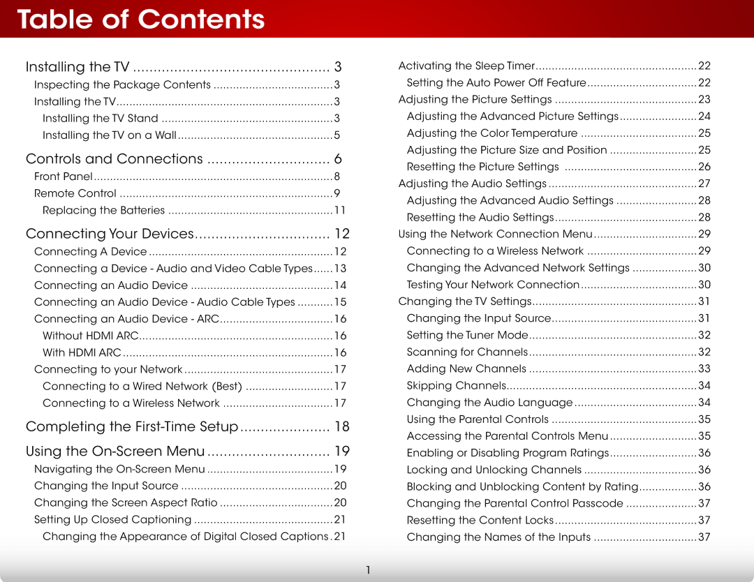 Vizio E650I-A2, E650IA2 user manual Table of Contents 