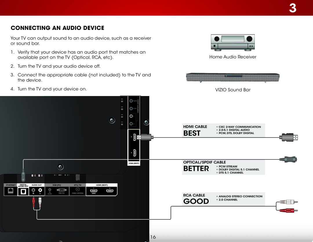 Vizio E701i-A, E601I-A3 user manual Connecting an Audio Device 