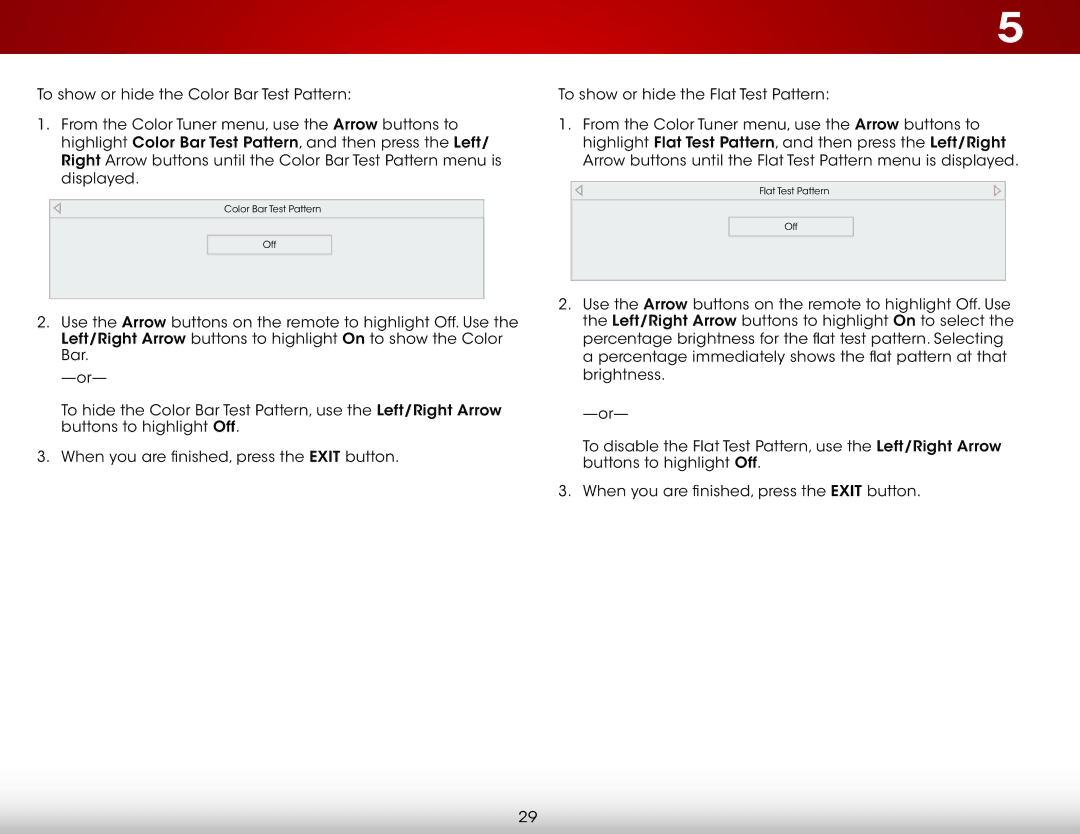 Vizio E601I-A3, E701i-A user manual Color Bar Test Pattern Off 