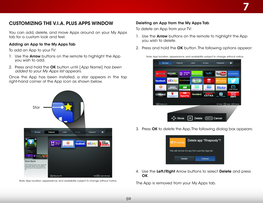 Vizio E601I-A3, E701i-A user manual Customizing the V.I.A. Plus Apps Window 