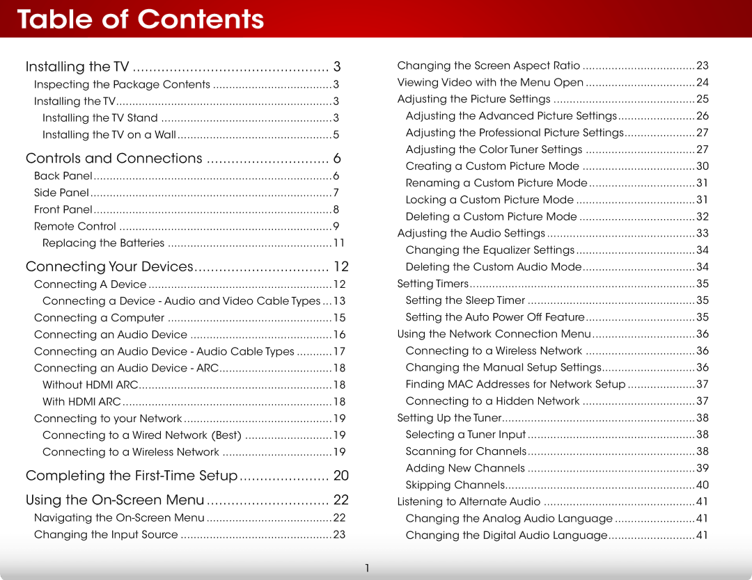 Vizio E601I-A3, E701i-A user manual Table of Contents 