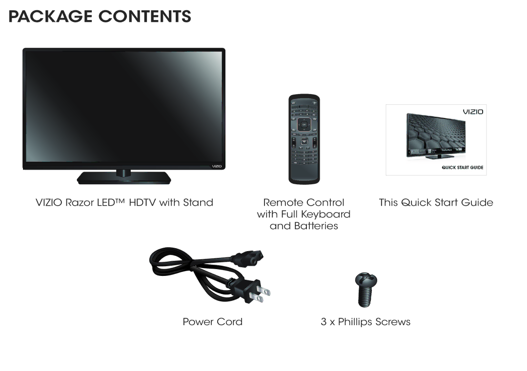 Vizio E701I-A3, E601I-A3 quick start Package Contents 