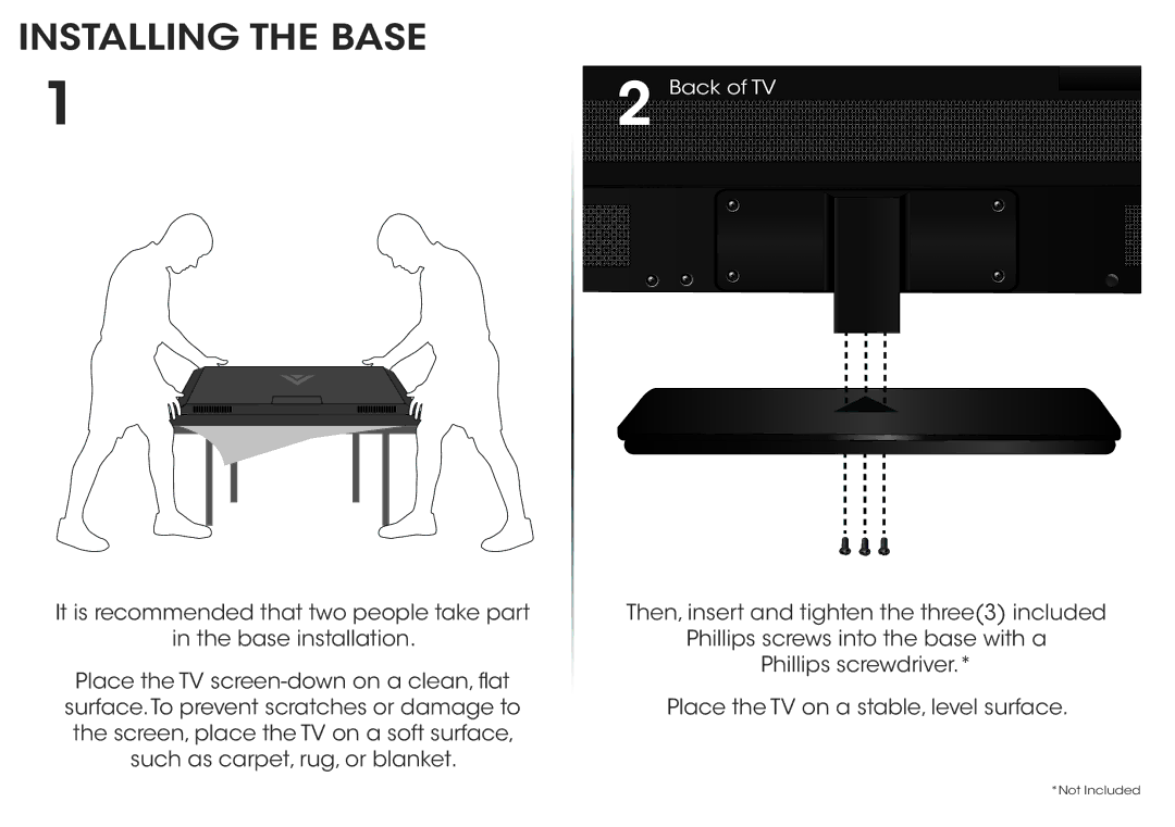 Vizio E601I-A3, E701I-A3 quick start Installing the Base 