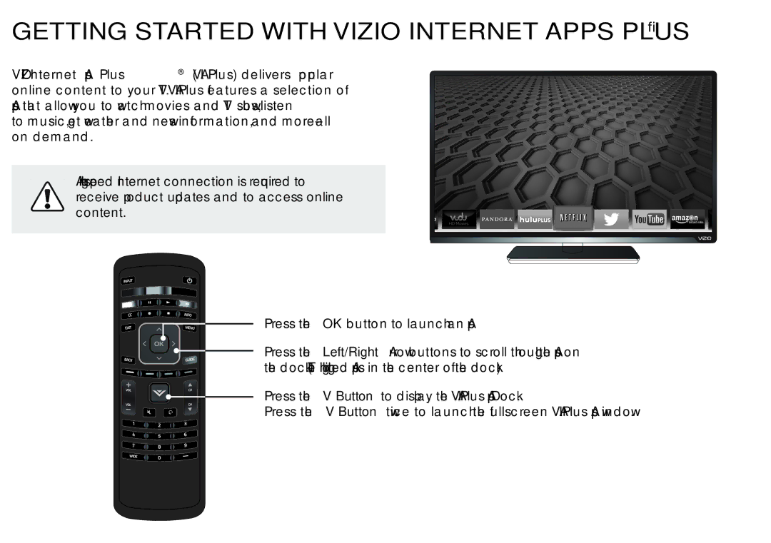 Vizio E701I-A3, E601I-A3 quick start Getting Started with Vizio Internet Apps Plus 