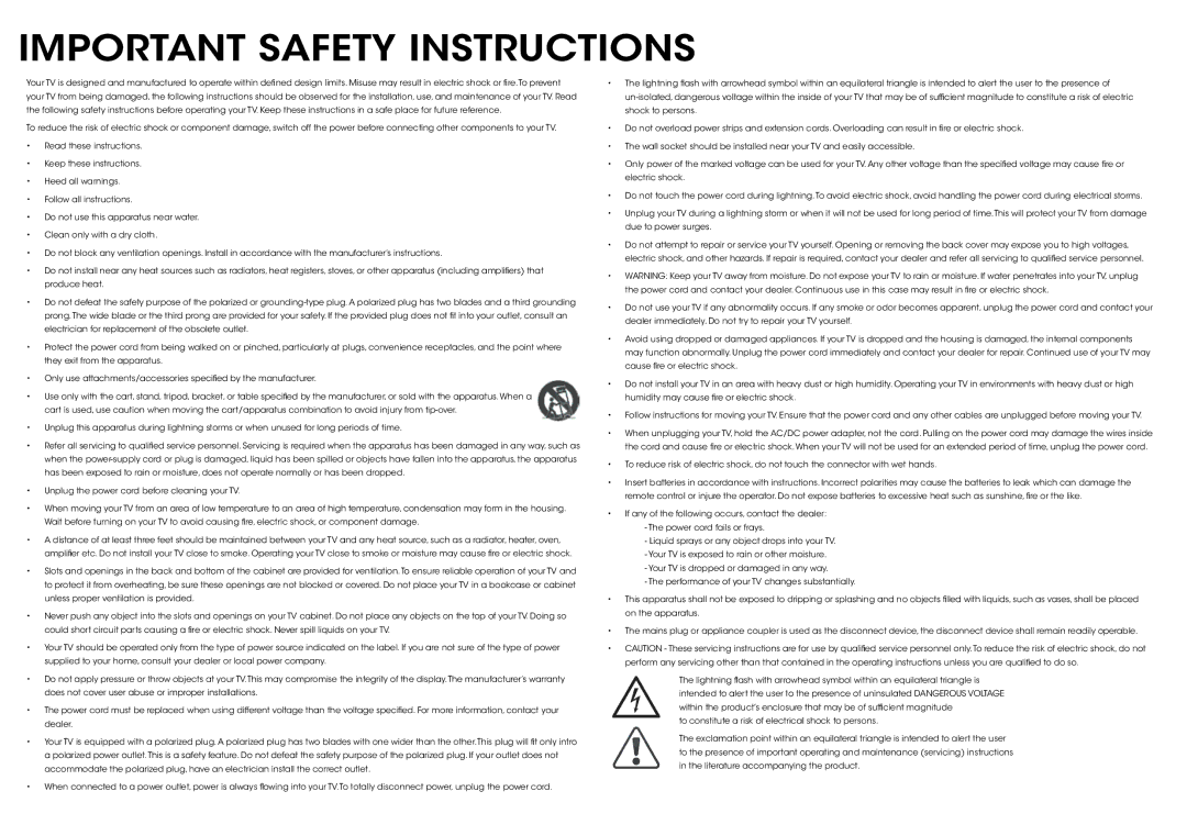 Vizio E701I-A3, E601I-A3 quick start Important Safety Instructions 