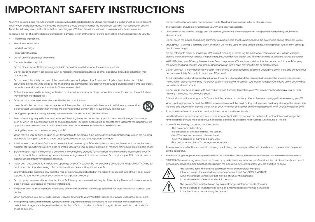 Vizio E701I-A3, E601I-A3 quick start Important Safety Instructions 