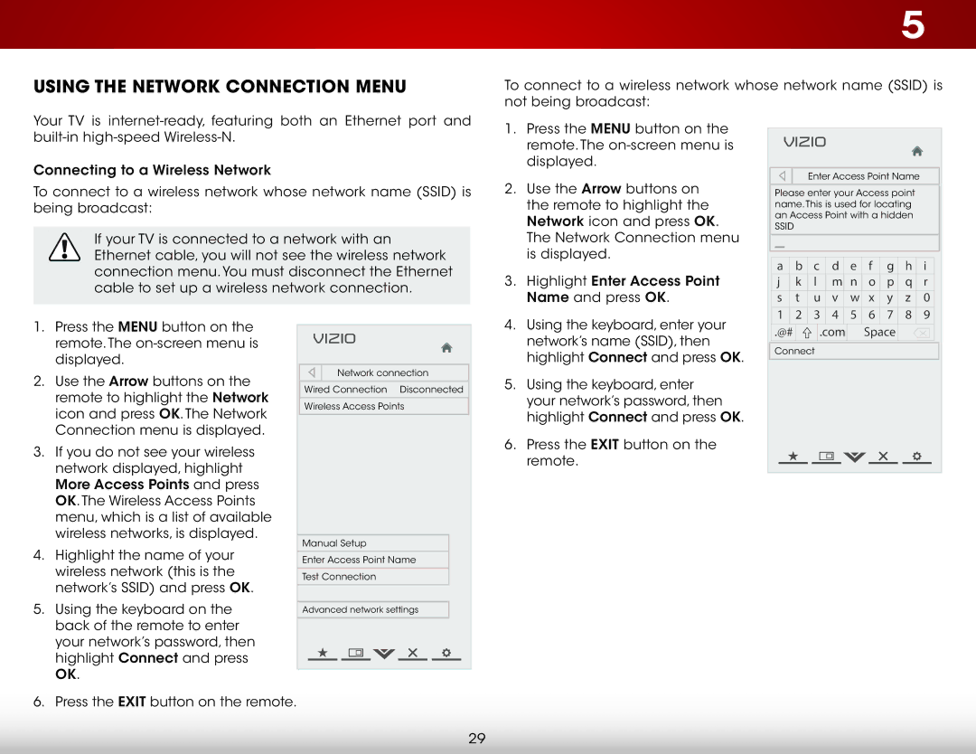 Vizio E707I-A3E user manual Using the Network Connection Menu 