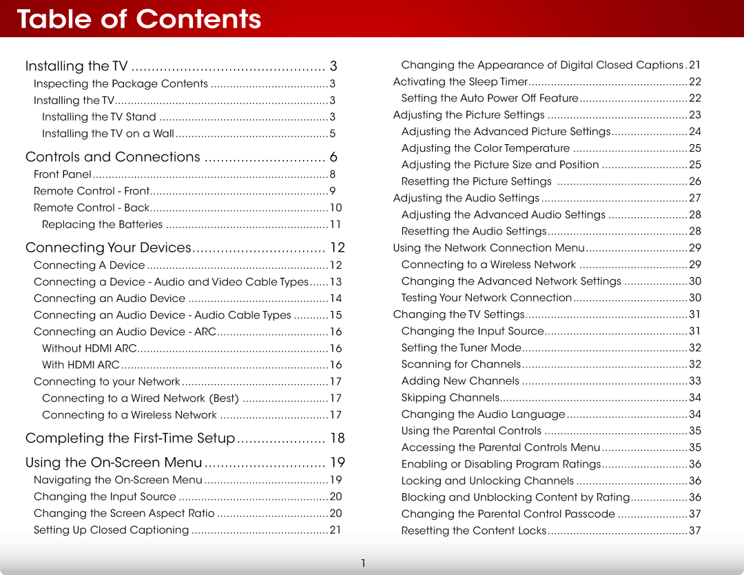 Vizio E707I-A3E user manual Table of Contents 