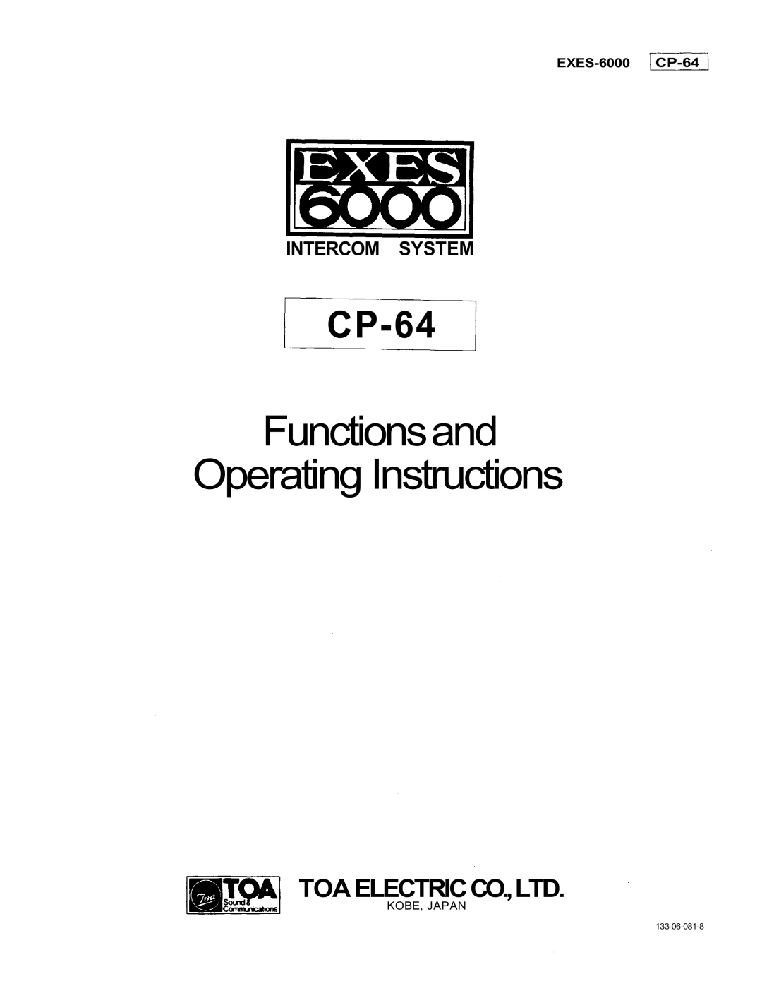 Vizio EXES-6000 CP-64 operating instructions Functionsand Operating Instructions 