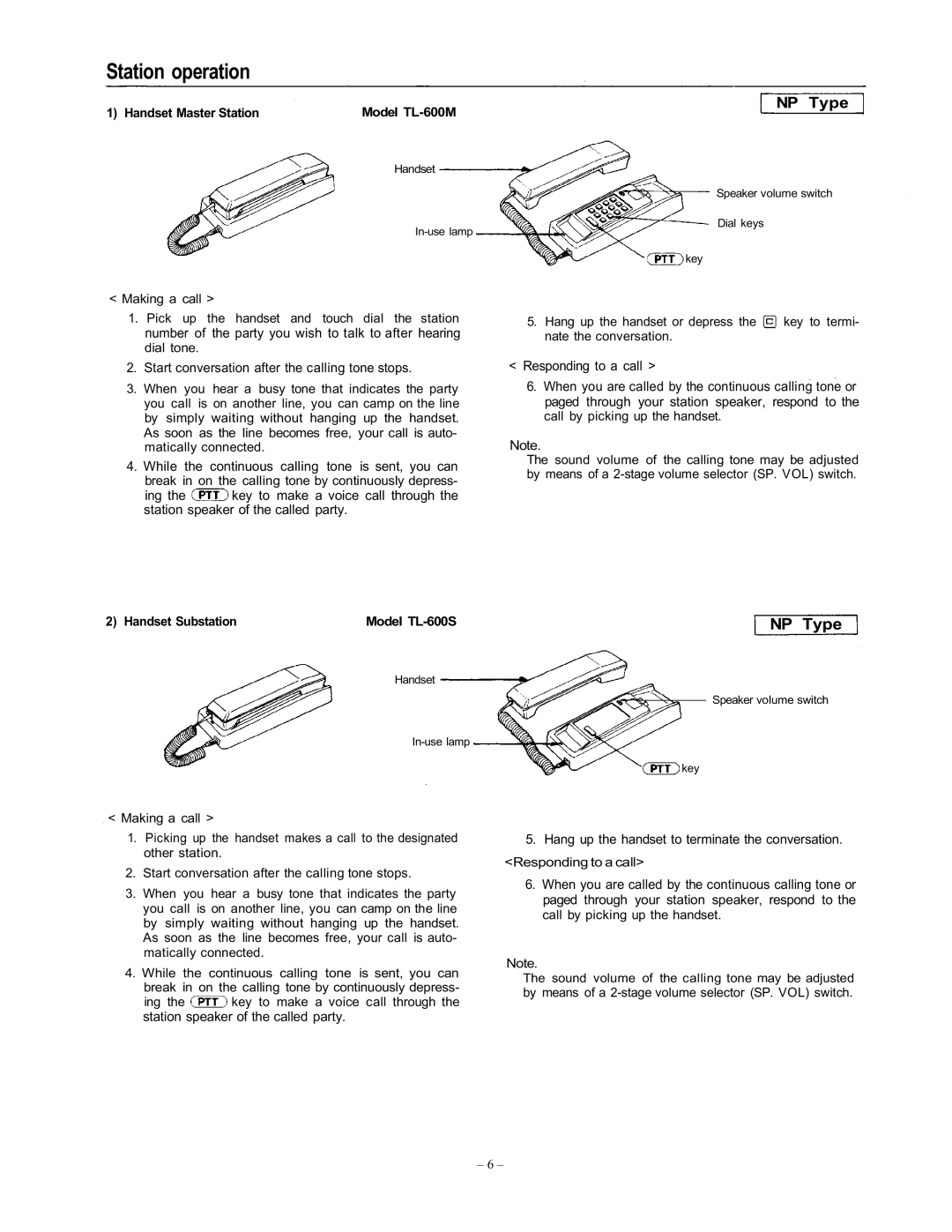 Vizio EXES-6000 CP-64 operating instructions Station operation, Start conversation after the calling tone stops 