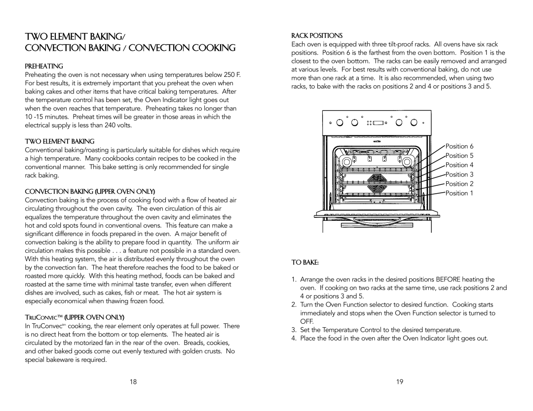 Vizio F20024B specifications TWO Element Baking Convection Baking / Convection Cooking 