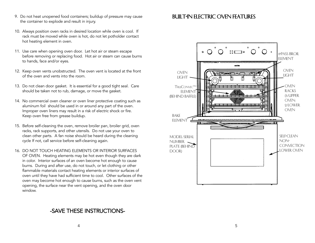 Vizio F20024B specifications Built-In Electric Oven Features 