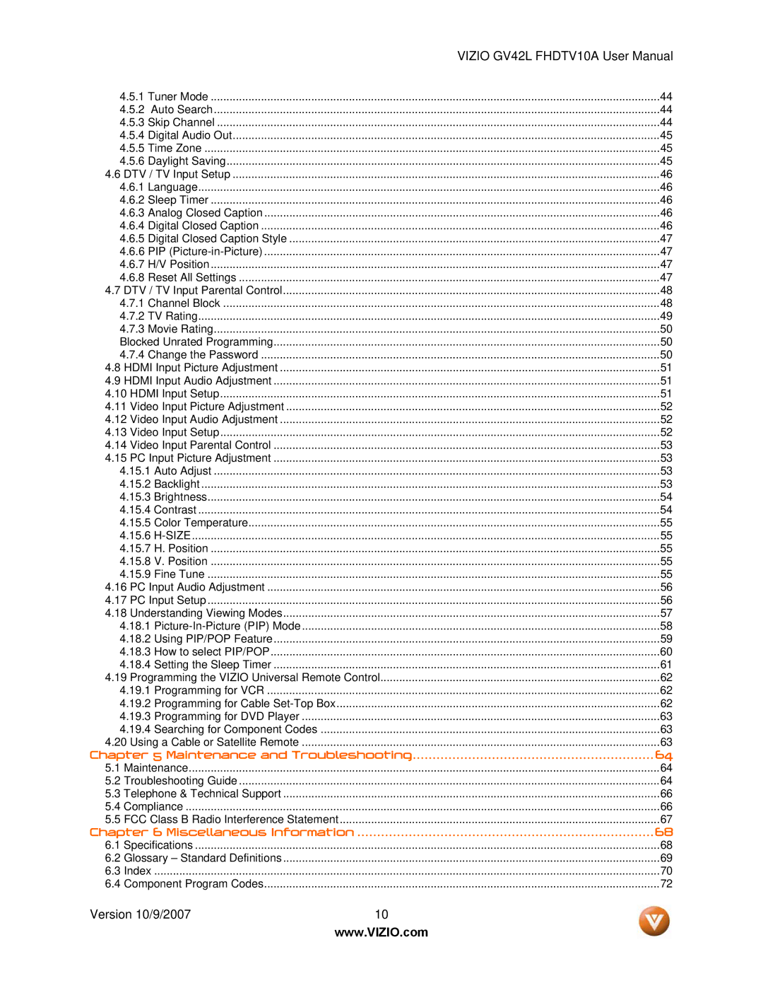 Vizio GV42L FHDTV10A manual Maintenance and Troubleshooting 