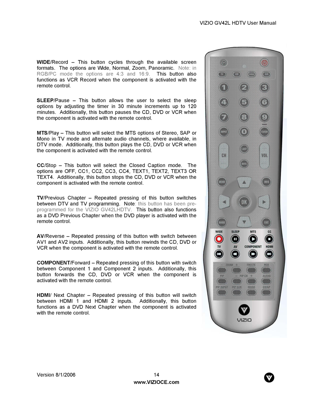 Vizio GV42L user manual 