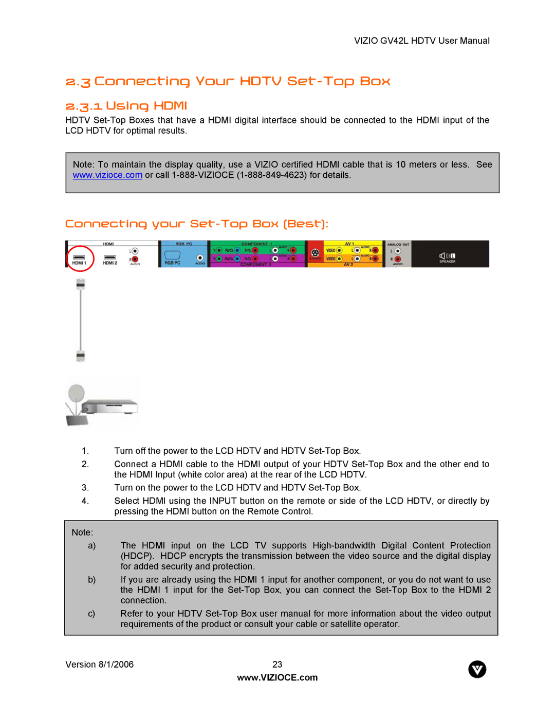 Vizio GV42L user manual Connecting Your Hdtv Set-Top Box, Connecting your Set-Top Box Best 