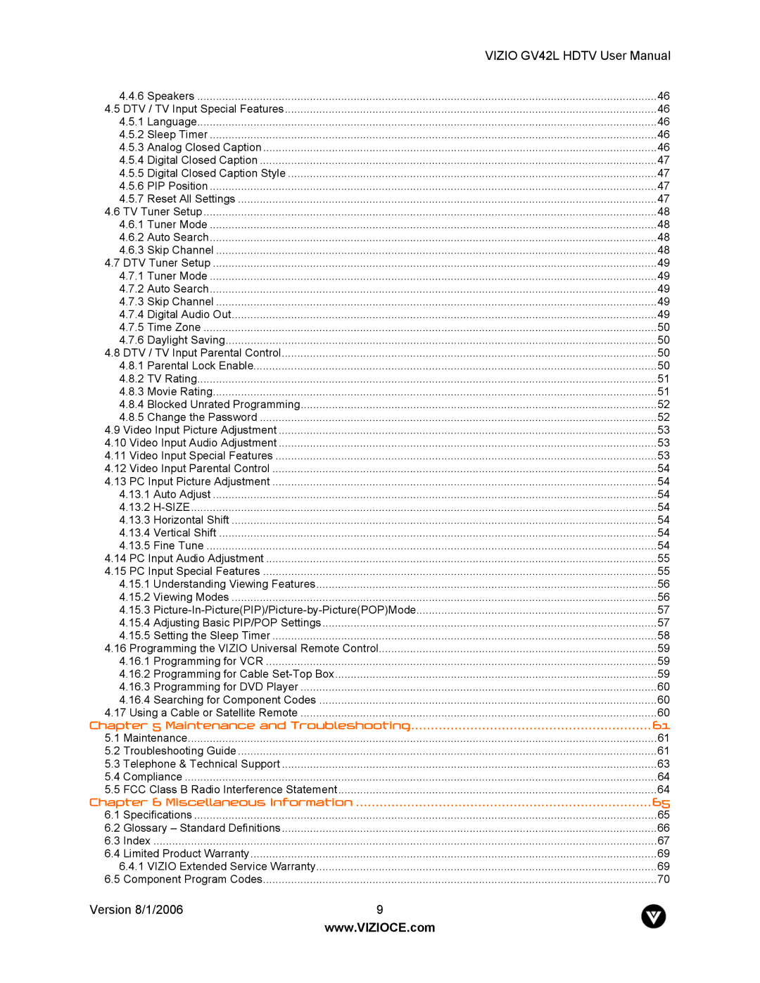 Vizio GV42L user manual Picture-In-PicturePIP/Picture-by-PicturePOPMode 