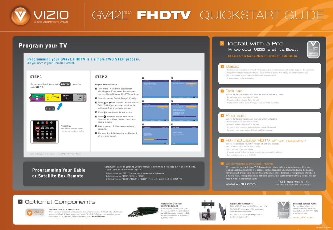 Vizio GV42LF Program your TV, Programming Your Cable, or Satellite Box Remote, If your Cable or Satellite Box requires 