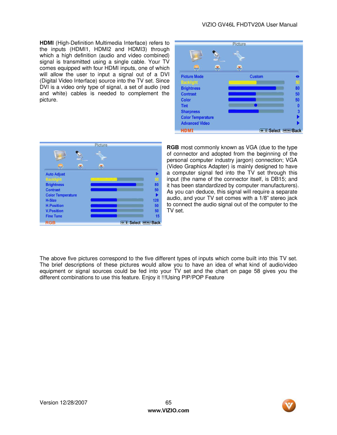 Vizio GV46L FHDTV20A user manual 