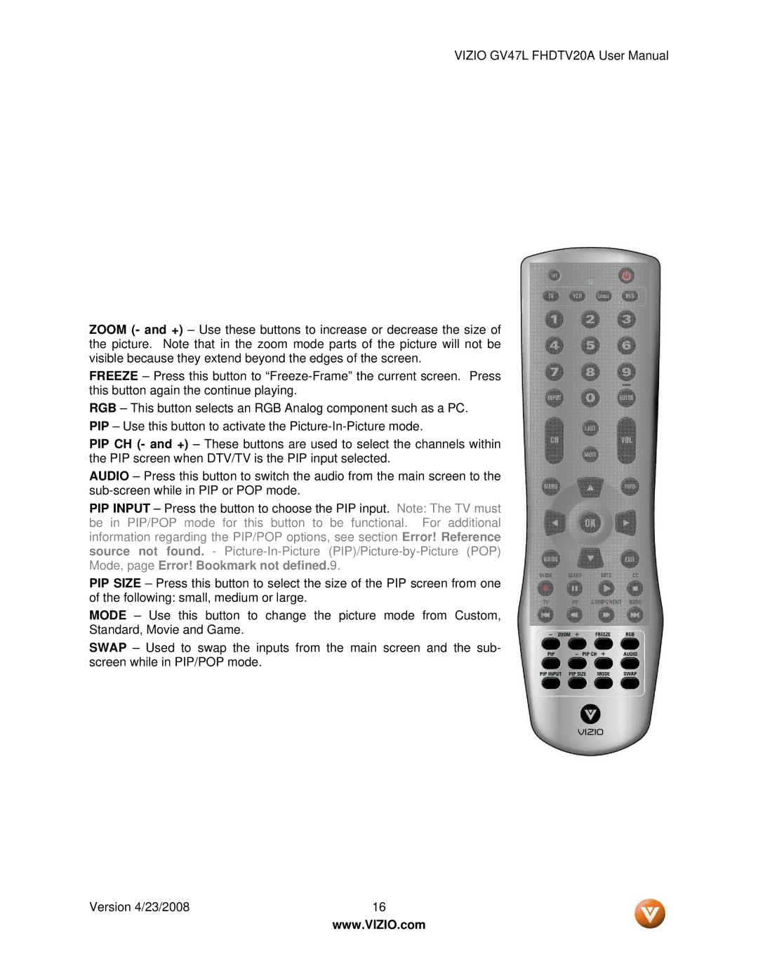 Vizio GV47L FHDTV20A user manual 