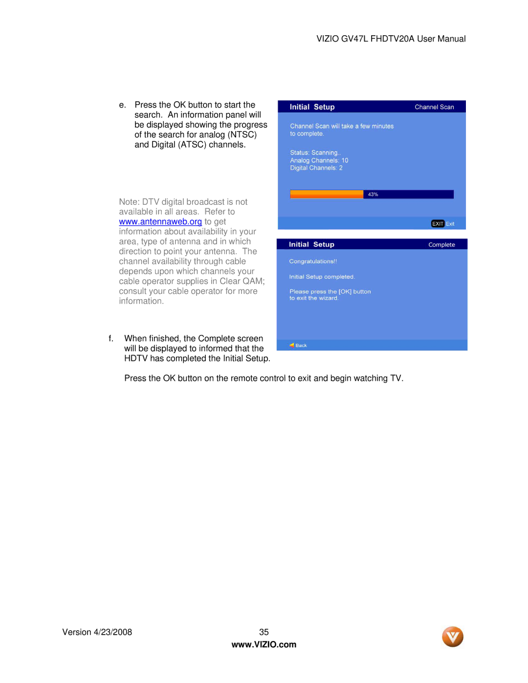 Vizio GV47L FHDTV20A user manual 