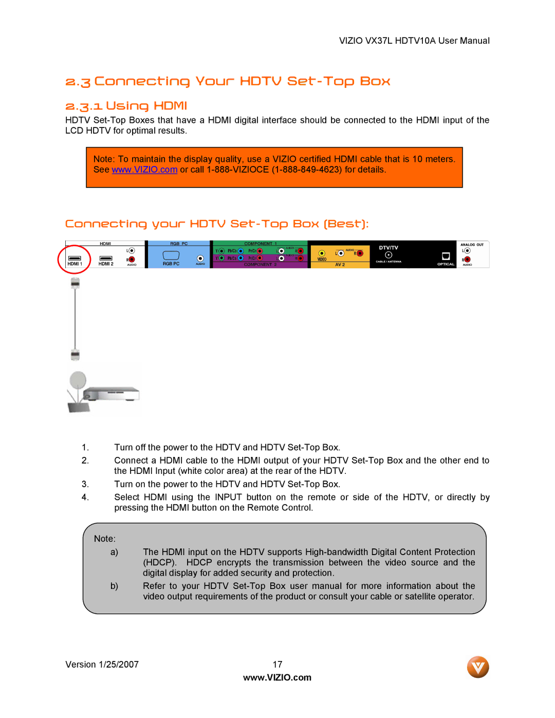 Vizio HDTV10A user manual Connecting Your Hdtv Set-Top Box, Connecting your Hdtv Set-Top Box Best 