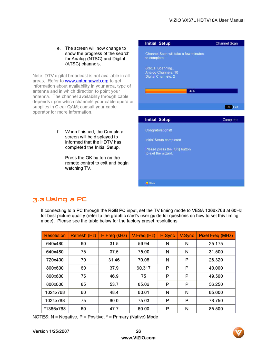 Vizio HDTV10A user manual Using a PC 