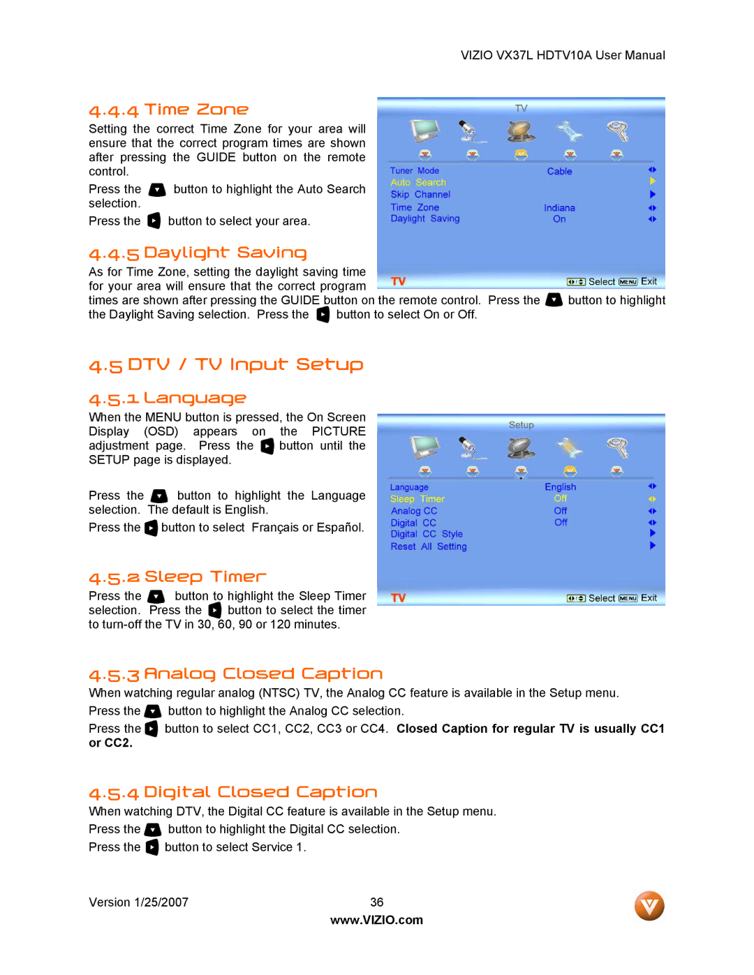 Vizio HDTV10A user manual DTV / TV Input Setup 