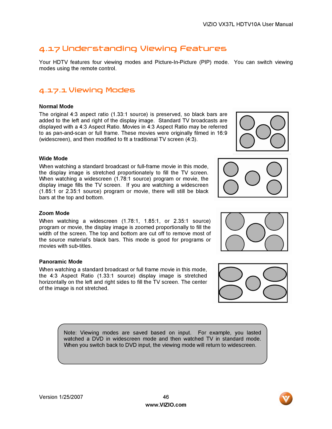 Vizio HDTV10A user manual Understanding Viewing Features, Viewing Modes 