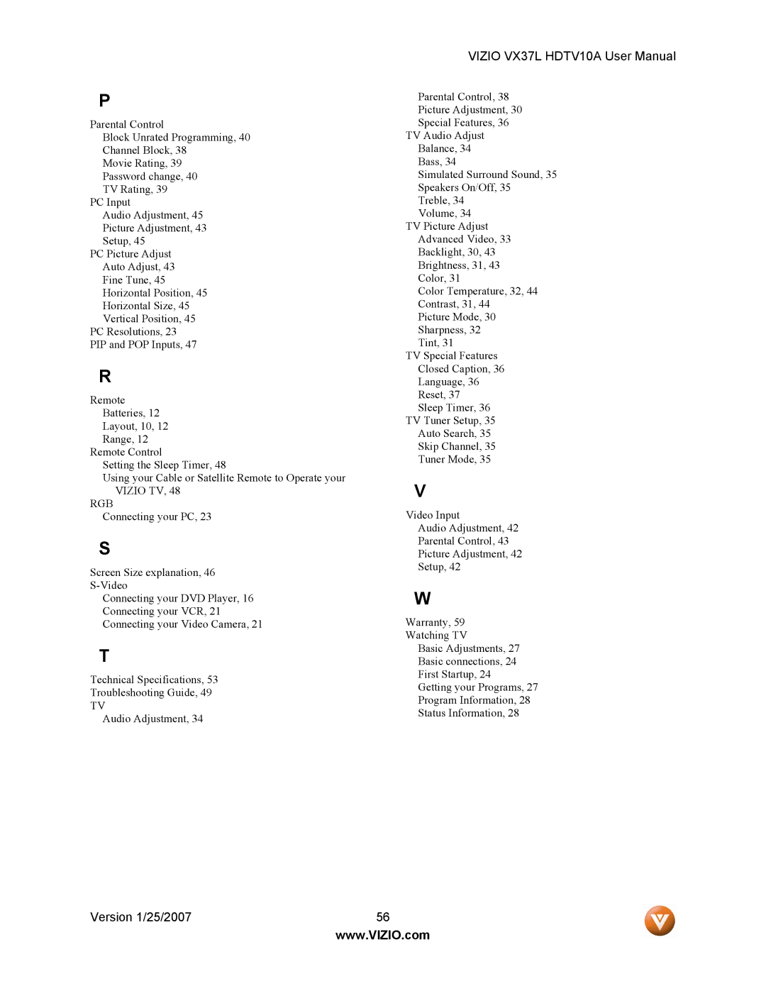 Vizio HDTV10A user manual Rgb 