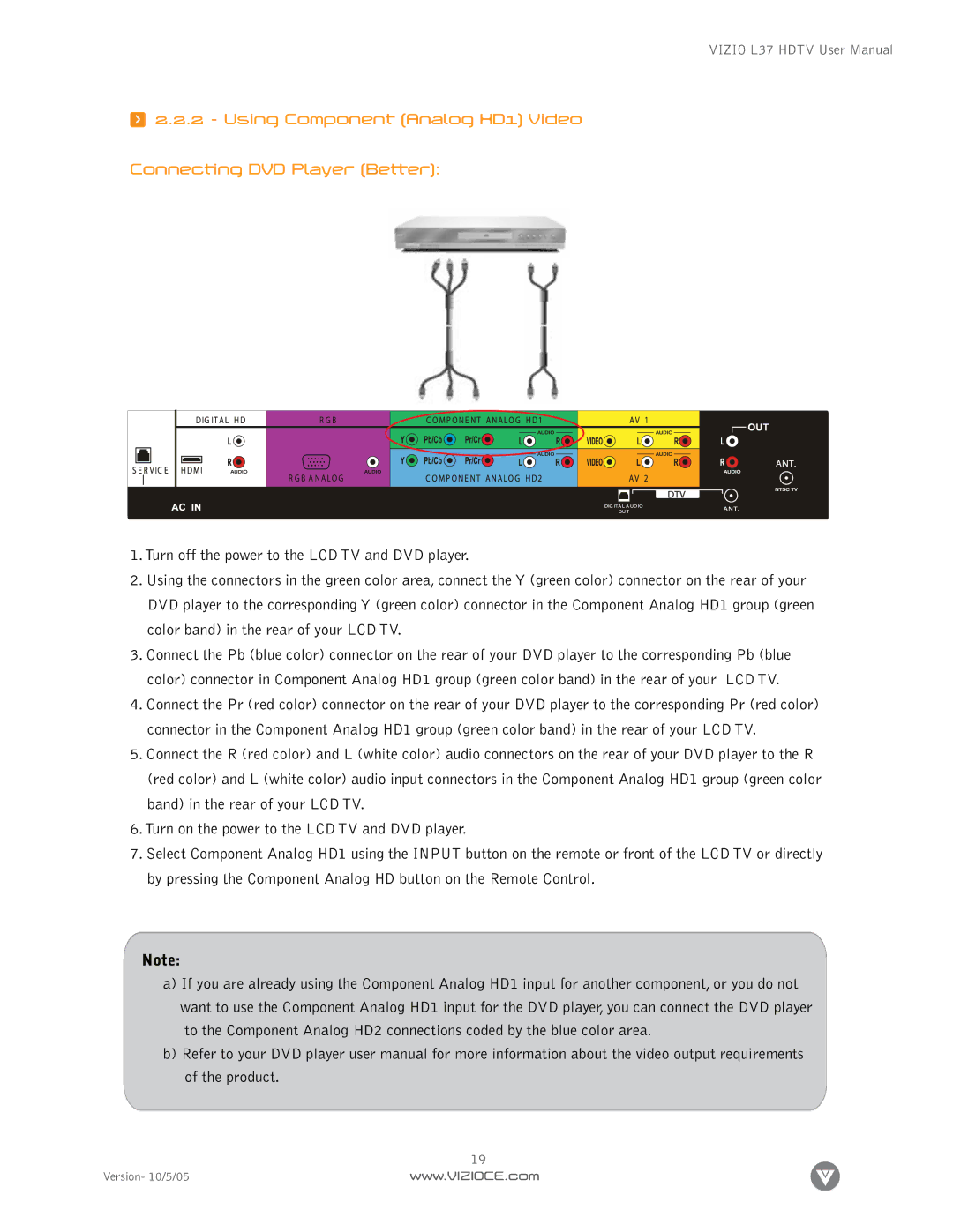 Vizio L37 manual Version- 10/5/05 