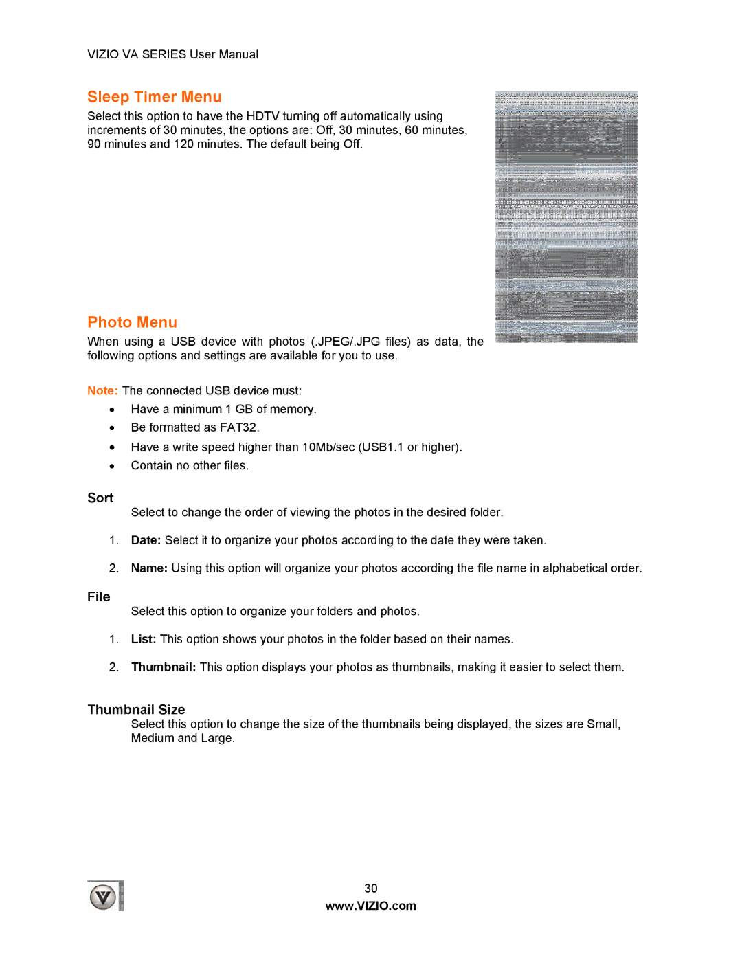 Vizio LUMIA820BLKATT, M190VA, M260VA manual Sort, File, Thumbnail Size 