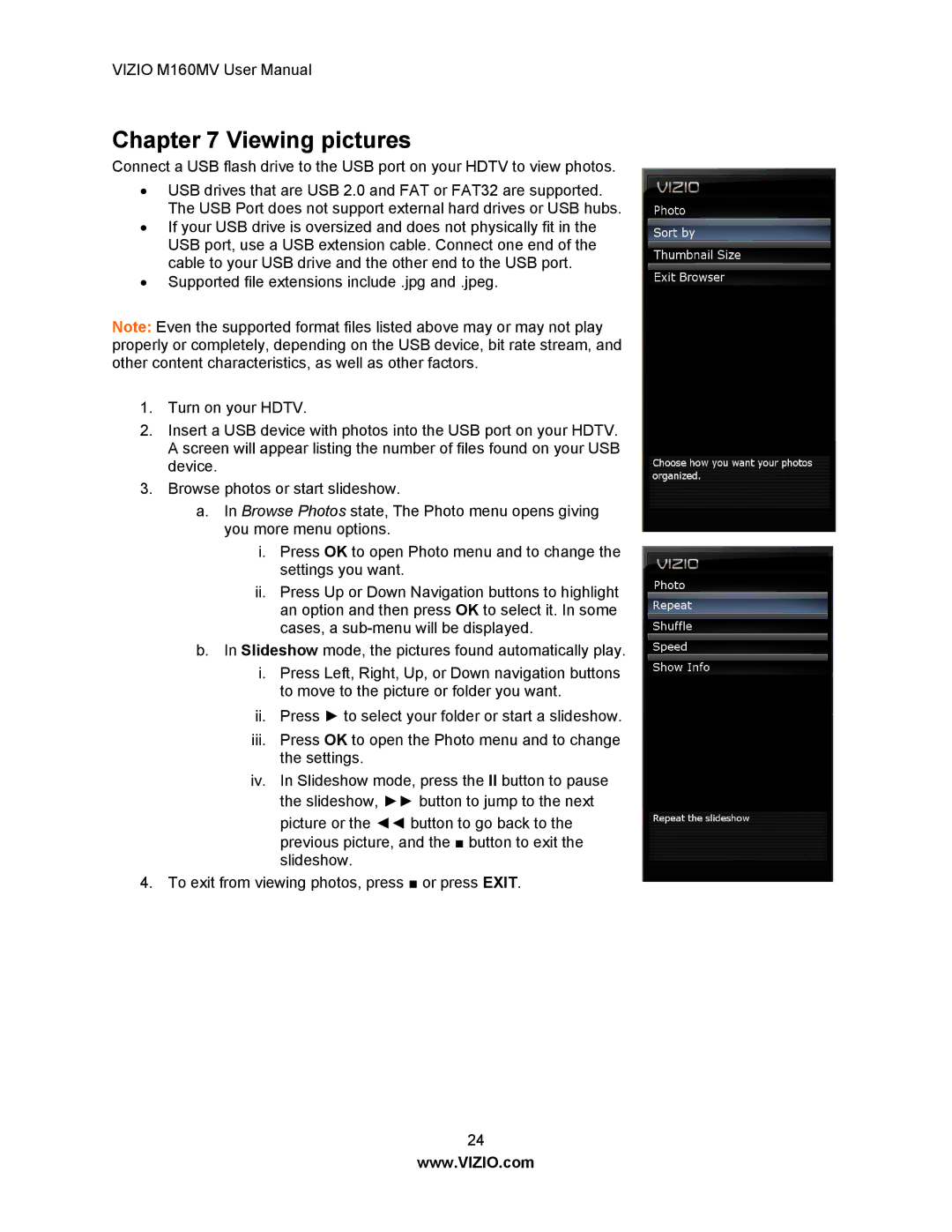 Vizio M160MV user manual Viewing pictures 