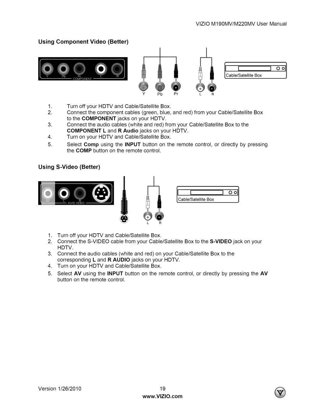 Vizio M190MV user manual Using S-Video Better 