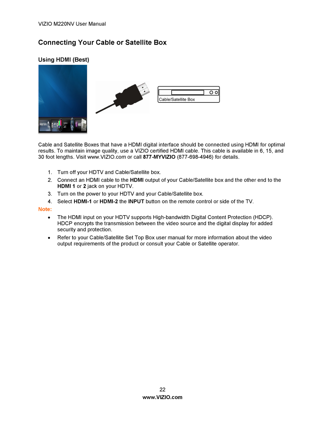 Vizio M220NV user manual Connecting Your Cable or Satellite Box, Using Hdmi Best 