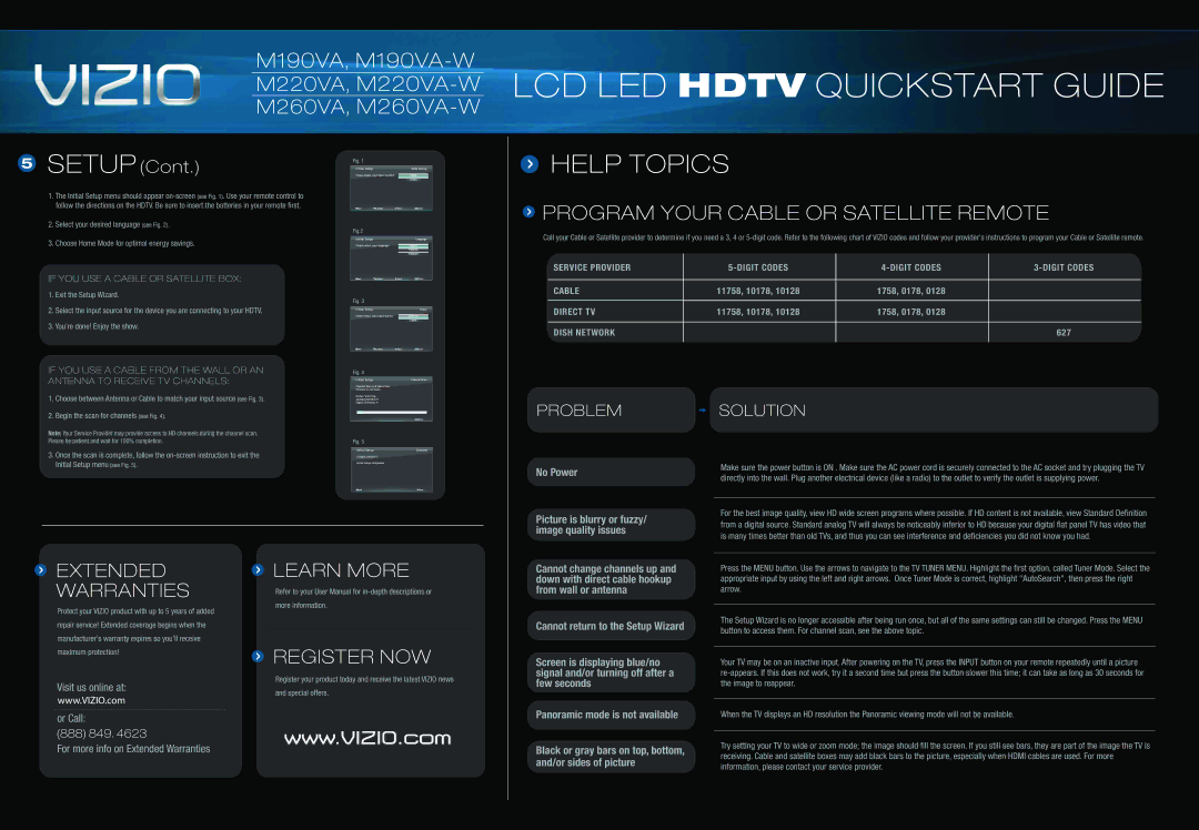 Vizio M220VA-W, M190VA-W, M260VA-W user manual LCD LED Hdtv Quickstart Guide 