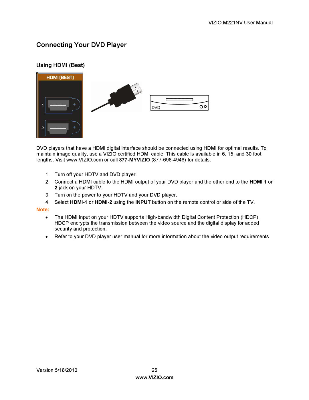 Vizio M221NV user manual Connecting Your DVD Player, Using Hdmi Best 