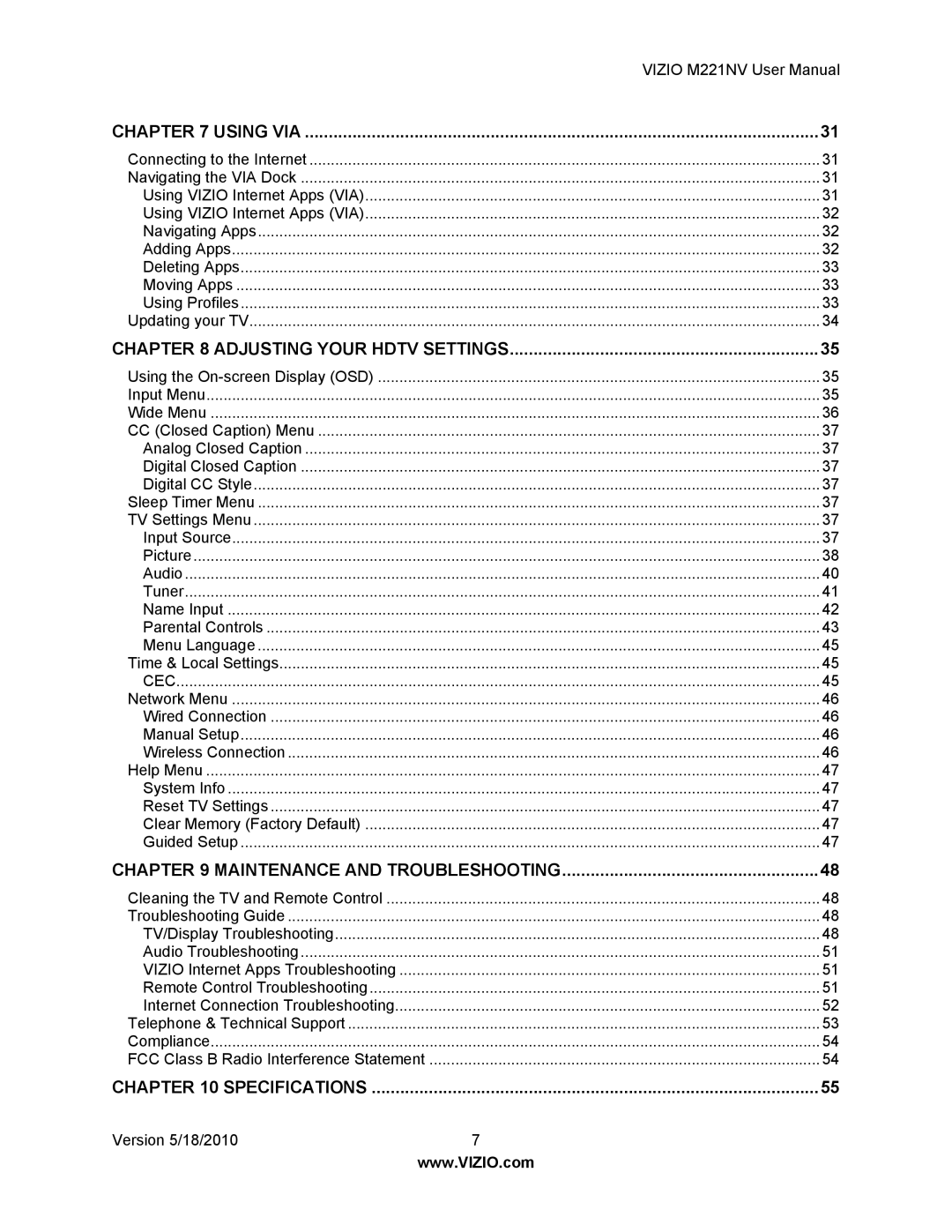 Vizio M221NV user manual Specifications 