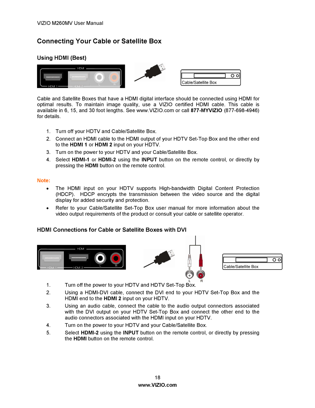 Vizio M260MV user manual Connecting Your Cable or Satellite Box, Using Hdmi Best 