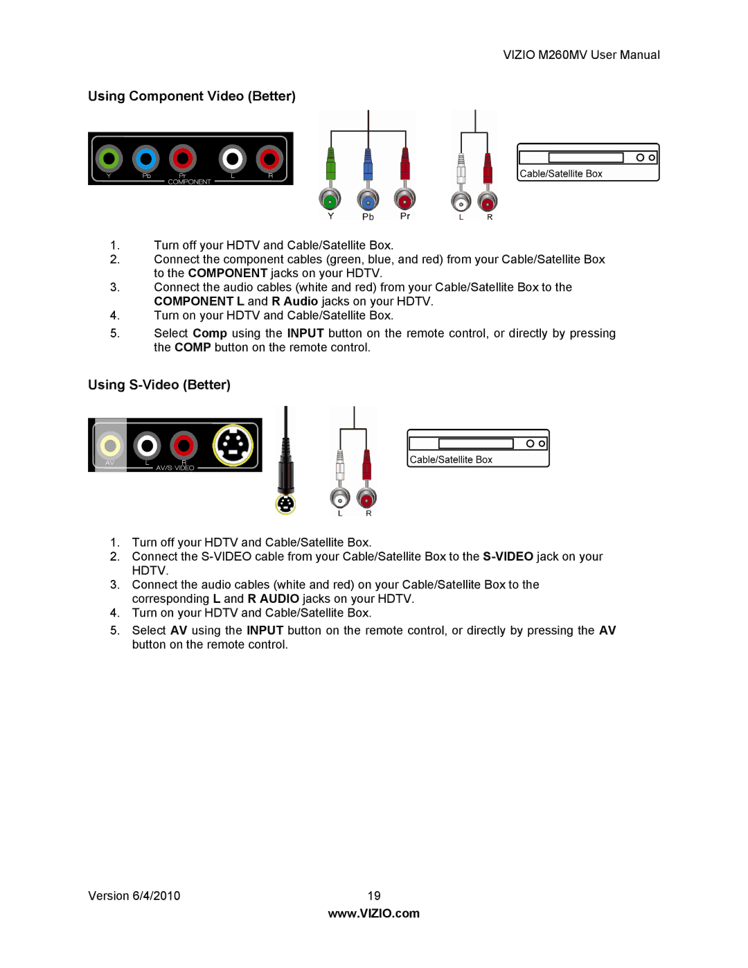 Vizio M260MV user manual Using Component Video Better, Using S-Video Better 