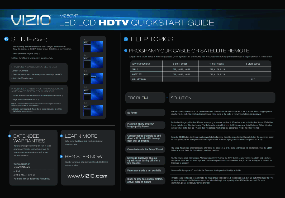 Vizio M260VP user manual LED LCD Hdtv Quickstart Guide 