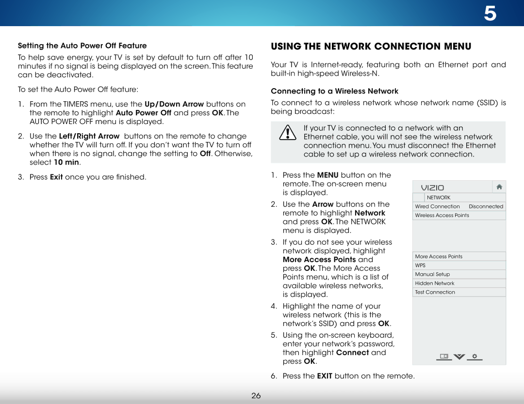 Vizio M321I-A2, M321IA2, M471IA2, M471I-A2 user manual Using the Network Connection Menu 